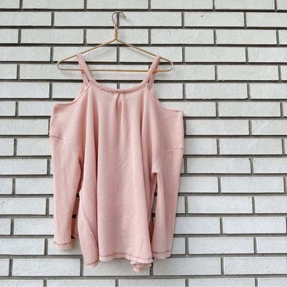 Anthropologie Deletta Millipa Peach Oversized Boho Cold-Shoulder Knit Sweater - Picture 10 of 13